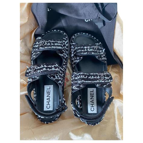 chanel tweed dad sandals|chanel dad sandals price.